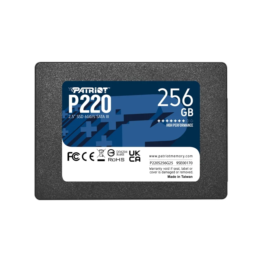 Твърд диск Patriot P220, SSD, вътрешен, 256 GB, Sata 3, 2.5'', 550/R, 490W
