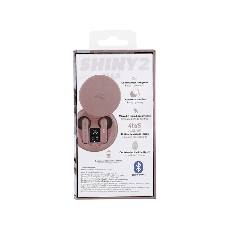 Слушалки TNB Shiny 2, безжични, с Bluetooth, 95 dB, розови