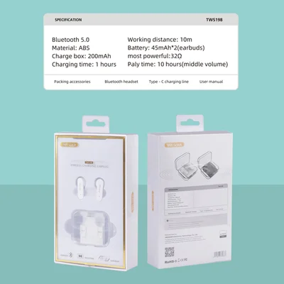 Слушалки Wesdar TWS198, безжични, с Bluetooth, със зареждащ кейс, черни
