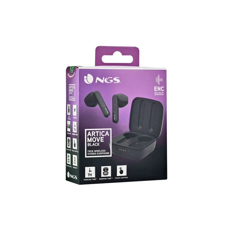 Слушалки NGS Artica Move, с Bluetooth, със зареждащ кейс, 101 dB, черни