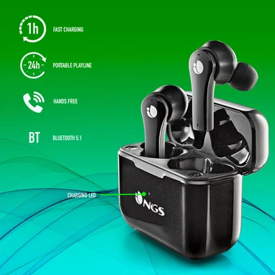 Слушалки NGS Artica Bloom, с Bluetooth, със зареждащ кейс, USB Type-C, черни