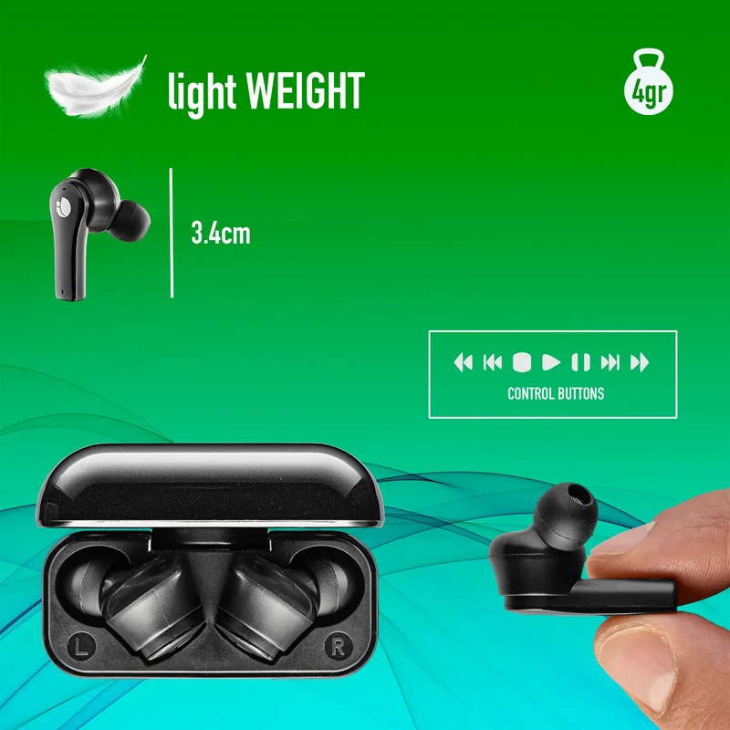 Слушалки NGS Artica Bloom, с Bluetooth, със зареждащ кейс, USB Type-C, черни