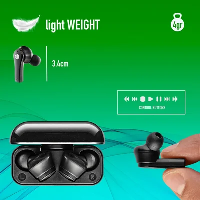 Слушалки NGS Artica Bloom, с Bluetooth, със зареждащ кейс, USB Type-C, черни
