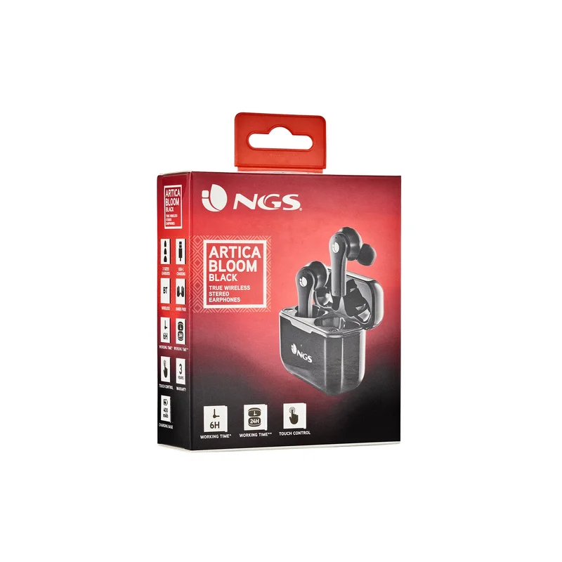 Слушалки NGS Artica Bloom, с Bluetooth, със зареждащ кейс, USB Type-C, черни