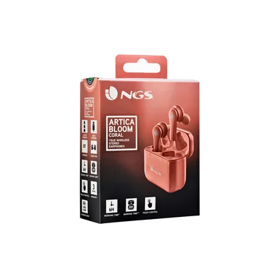 Слушалки NGS Artica Bloom, с Bluetooth, със зареждащ кейс, USB Type-C, корал