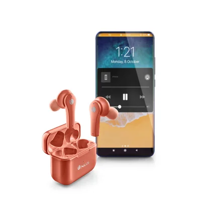 Слушалки NGS Artica Bloom, с Bluetooth, със зареждащ кейс, USB Type-C, корал