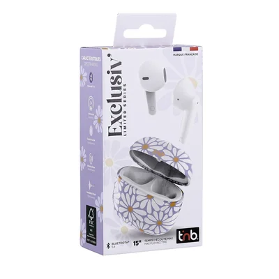 Слушалки TNB Exclusive Flower, безжични, с Bluetooth, със зареждащ кейс, USB Type-C, 102 dB