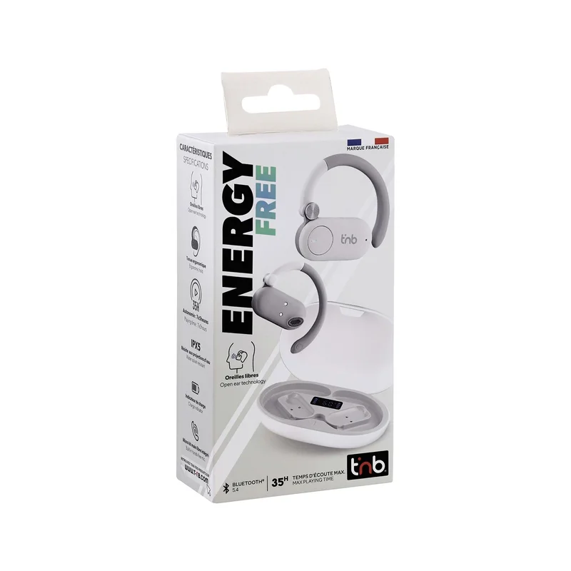 Слушалки TNB Energy Free, безжични, със зареждащ кейс, USB Type-C, 90 dB, бели