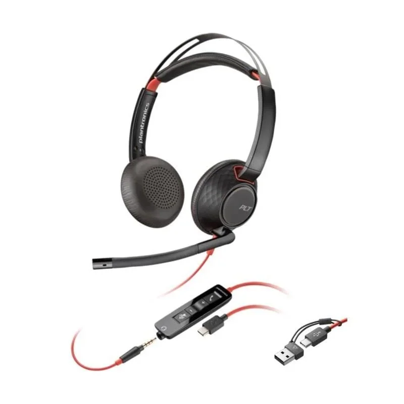 Слушалки HP Poly Blackwire 5220, 3.5 mm жак и USB Type-C/Type-A адаптер
