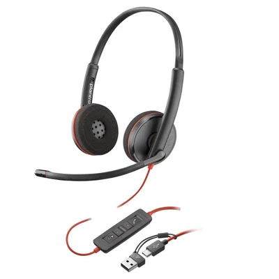Слушалки HP Poly Blackwire 3220, USB Type-C + USB Type-C/Type-A адаптер