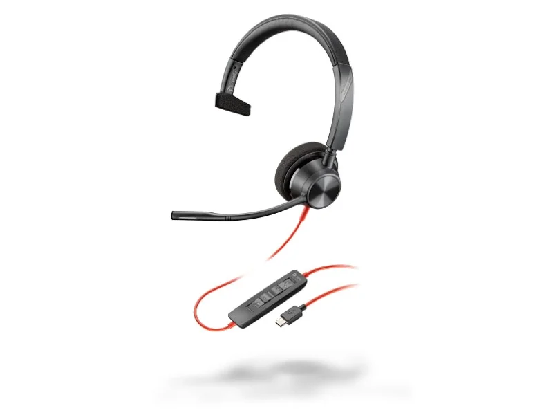 Слушалки HP Poly Blackwire 3310, с кабел 2.15 m, с микрофон, USB Type-C/Type-A адаптер, USB Type-C/USB Type-A, 118 dB
