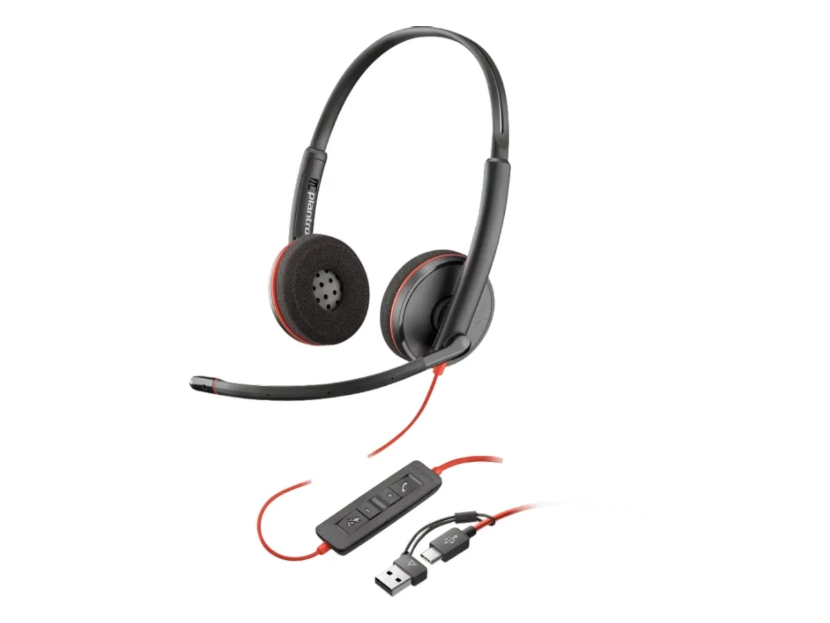 Слушалки HP Poly Blackwire 3220, с кабел 1.6 m, с микрофон, USB Type-C/Type-A адаптер, USB Type-C/USB Type-A, 90 dB