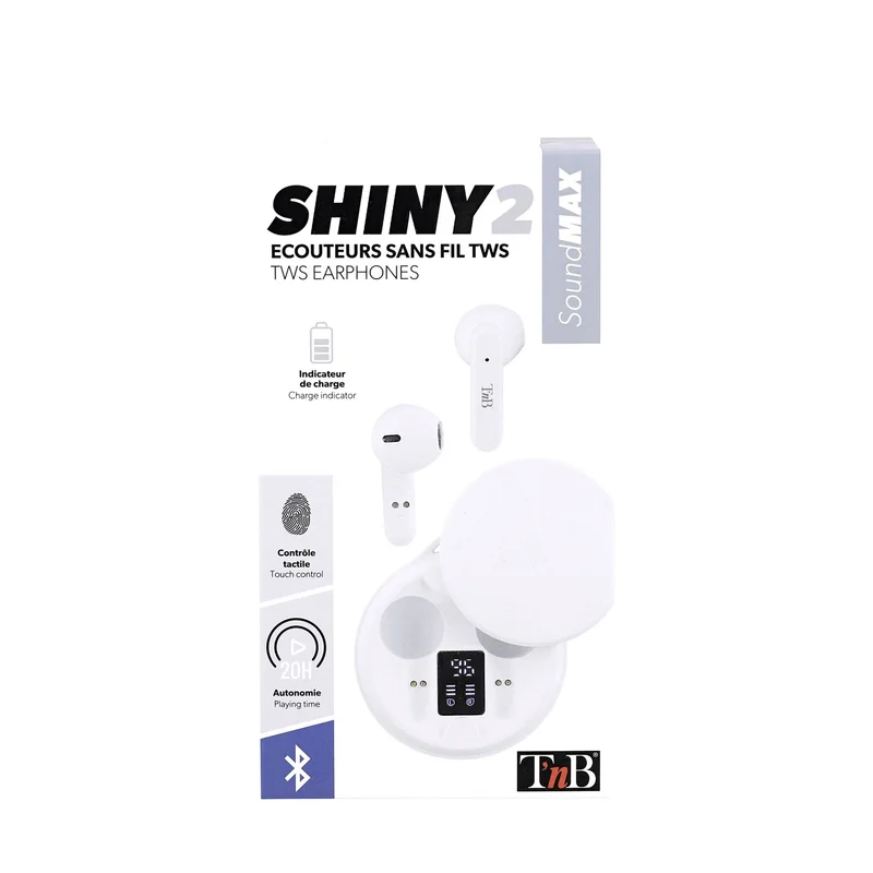 Слушалки TNB Shiny 2, безжични, с Bluetooth, USB Type-C, 95 dB, бели