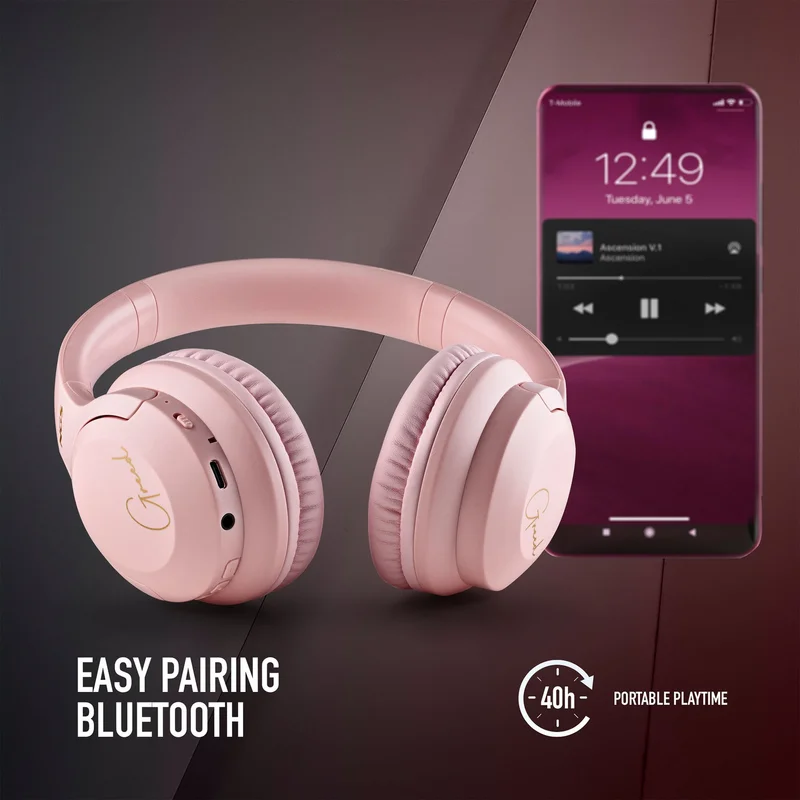 Слушалки NGS Artica Greed, с Bluetooth, USB Type-C, 105 dB, розови