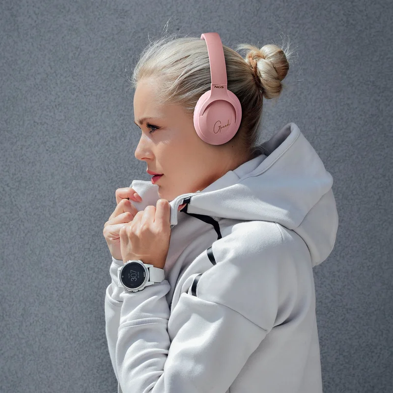 Слушалки NGS Artica Greed, с Bluetooth, USB Type-C, 105 dB, розови