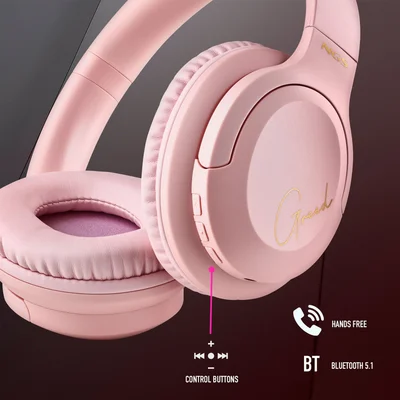 Слушалки NGS Artica Greed, с Bluetooth, USB Type-C, 105 dB, розови