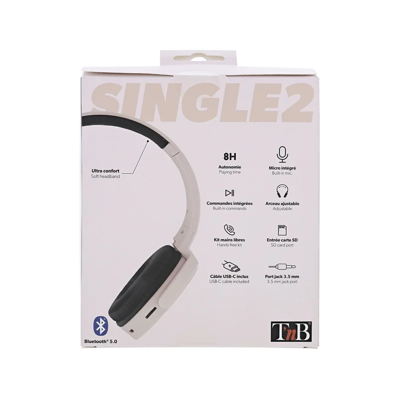 Слушалки TNB Single 2, с микрофон, с Bluetooth, 3.5 mm жак, 85 dB, розови