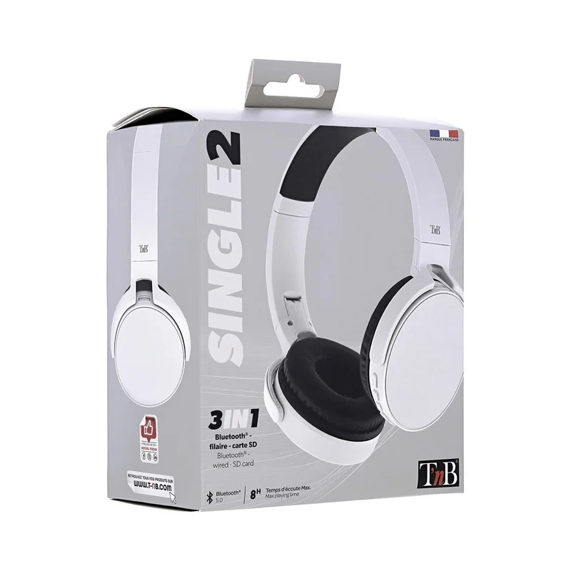 Слушалки TNB Single 2, с микрофон, с Bluetooth, 3.5 mm жак, 85 dB, сребристи