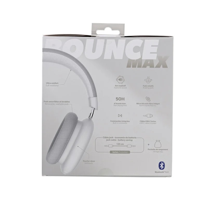 Слушалки TNB Bounce Max, безжични, с Bluetooth, USB Type-C, 102 dB, сиви
