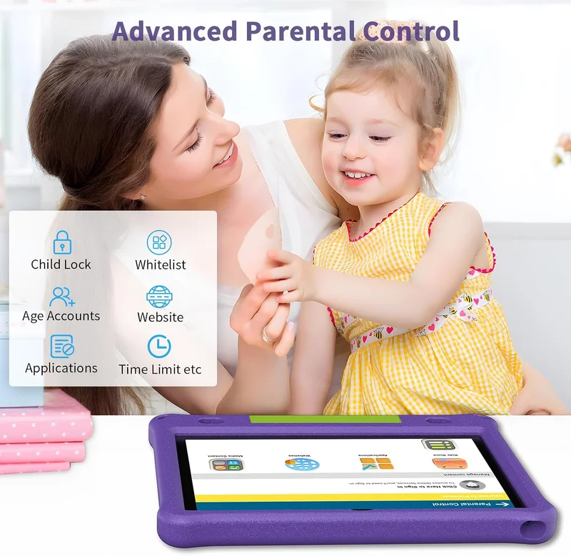 Таблет Pritom E10 Kids, 10.1'', IPS WXGA, 32 GB, 3 GB RAM, Android 15, задна камера 8 MP, лилав