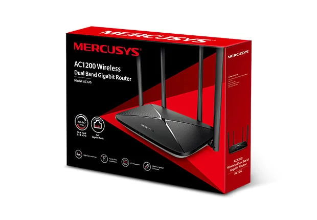 Рутер Mercusys AC12G, безжичен, 4 антени, 2.4/5 GHz, черен