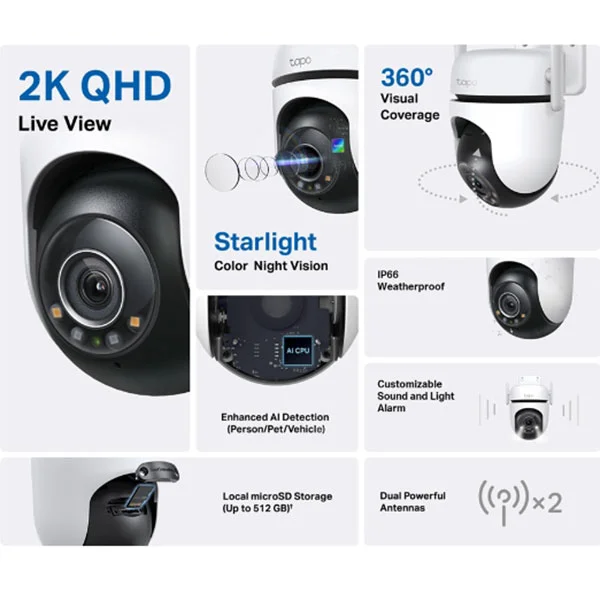 Охранителна камера Tp-Link Tapo C520WS, Pan/Tilt, 4MP, 3.2 mm, Wi-Fi, IP66