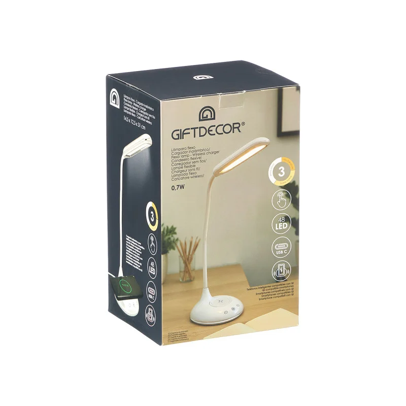 Настолна лампа Giftdecor Flexo, LED, USB зареждане, бяла