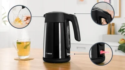 Електрическа кана за вода Bosch TWK7L463, 1.7 L, 2400 W, черна