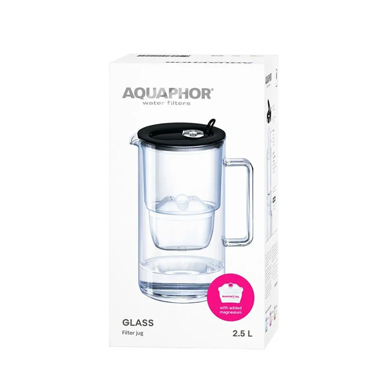 Филтрираща кана Aquaphor Glass, стъклена, 2.5 L, черна
