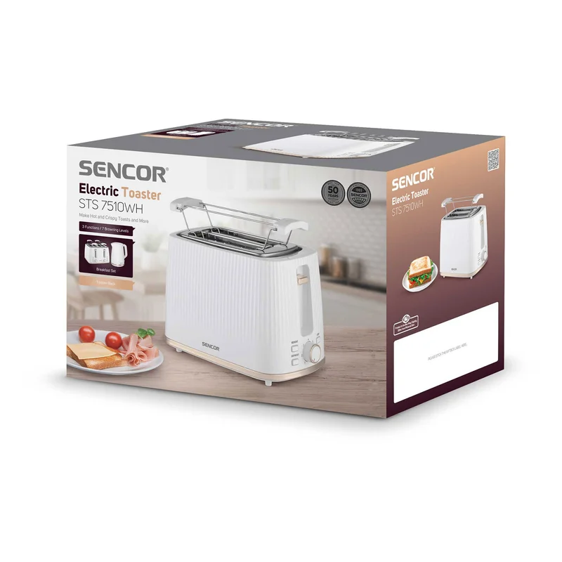 Тостер Sencor STS 7510WH, с 2 отвора, 7 степени, 930 W, бял