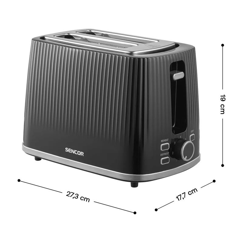 Тостер Sencor STS 7511BK, с 2 отвора, 7 степени, 930 W, черен