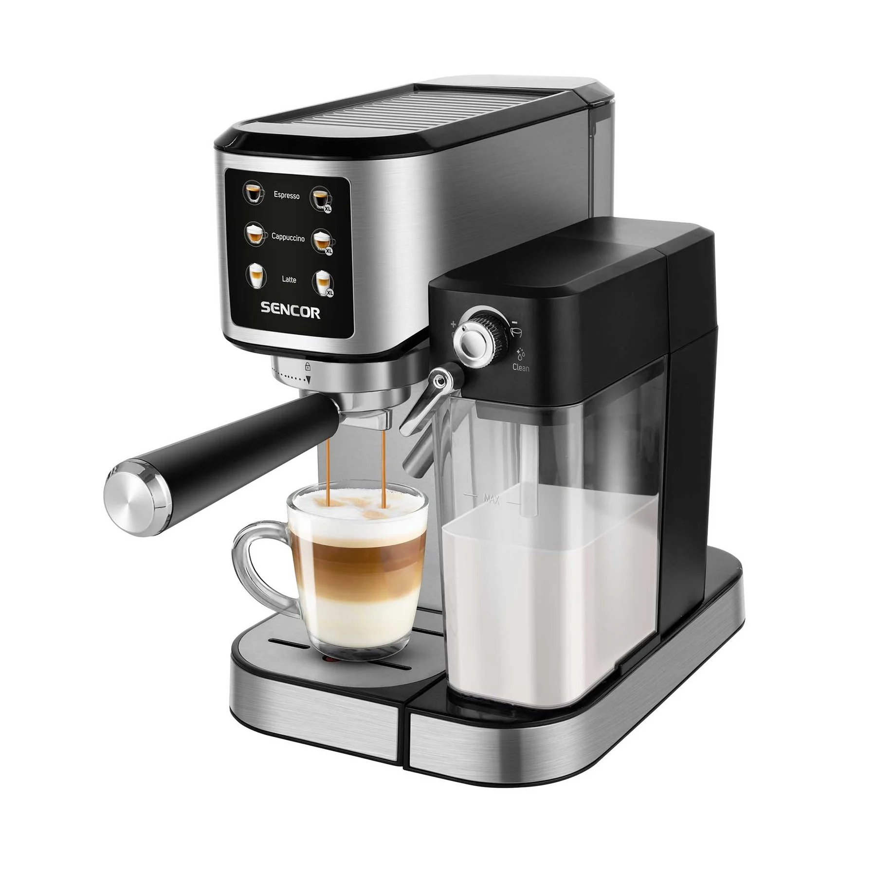 Кафе машина Sencor SES 4910SS, 20 бара, 1350 W, с контейнер за мляко