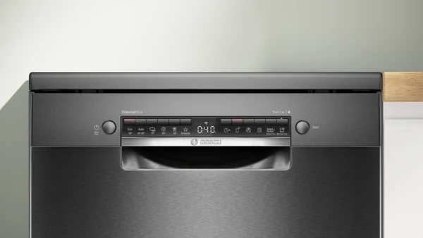 Съдомиялна машина Bosch SMS4EMC06E, свободностояща, серия 4, със защита от отпечатъци, за 14 комплекта, 60 cm, черен инокс