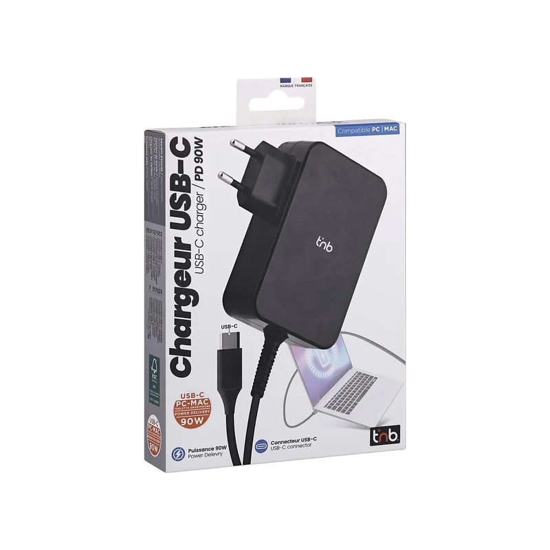 Зарядно устройство TNB Multimedia, за лаптоп, таблет и смартфон, USB Type-C, 90 W, дължина 1.8 m