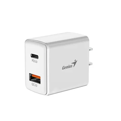Genius Зарядно устройство PD-20AC, USB Type-C, USB Type-A, 20 W, бяло