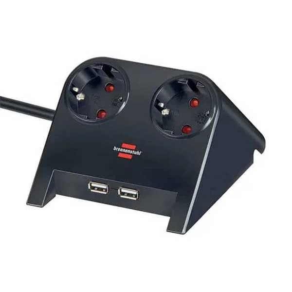 Разклонител Brennenstuhl Desktop-Power, 2 гнезда, 2 x USB, 1.8 m кабел, черен