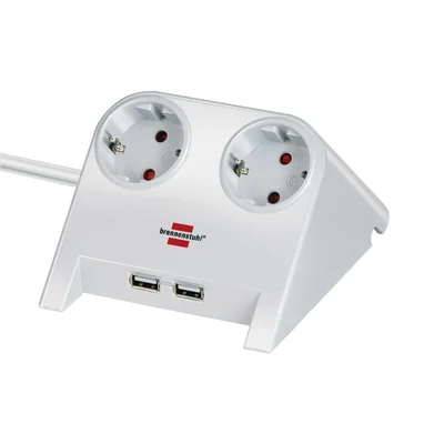 Разклонител Brennenstuhl Desktop-Power, 2 гнезда, 2 x USB, 1.8 m кабел, бял