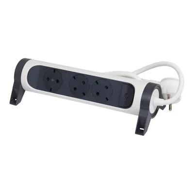 Разклонител Legrand Premium, 3 гнезда, 3 m кабел, максимален ток 16 A, 3680 W, сиво-бял