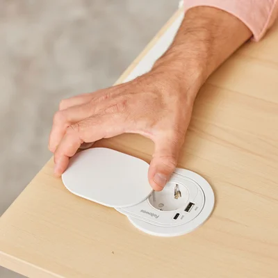 Разклонител Fellowes Ampra Power Spot, шуко, 1 гнездо, 1 USB Type-A, 1 USB Type-C, бял