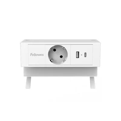 Разклонител Fellowes Ampra Power Desk, шуко, 1 гнездо, 1 USB Type-A, 1 USB Type-C, бял