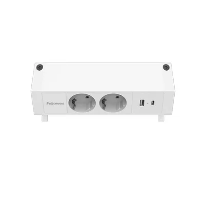 Разклонител Fellowes Ampra Power Desk, шуко, 2 гнезда, 1 USB Type-A, 1 USB Type-C, бял