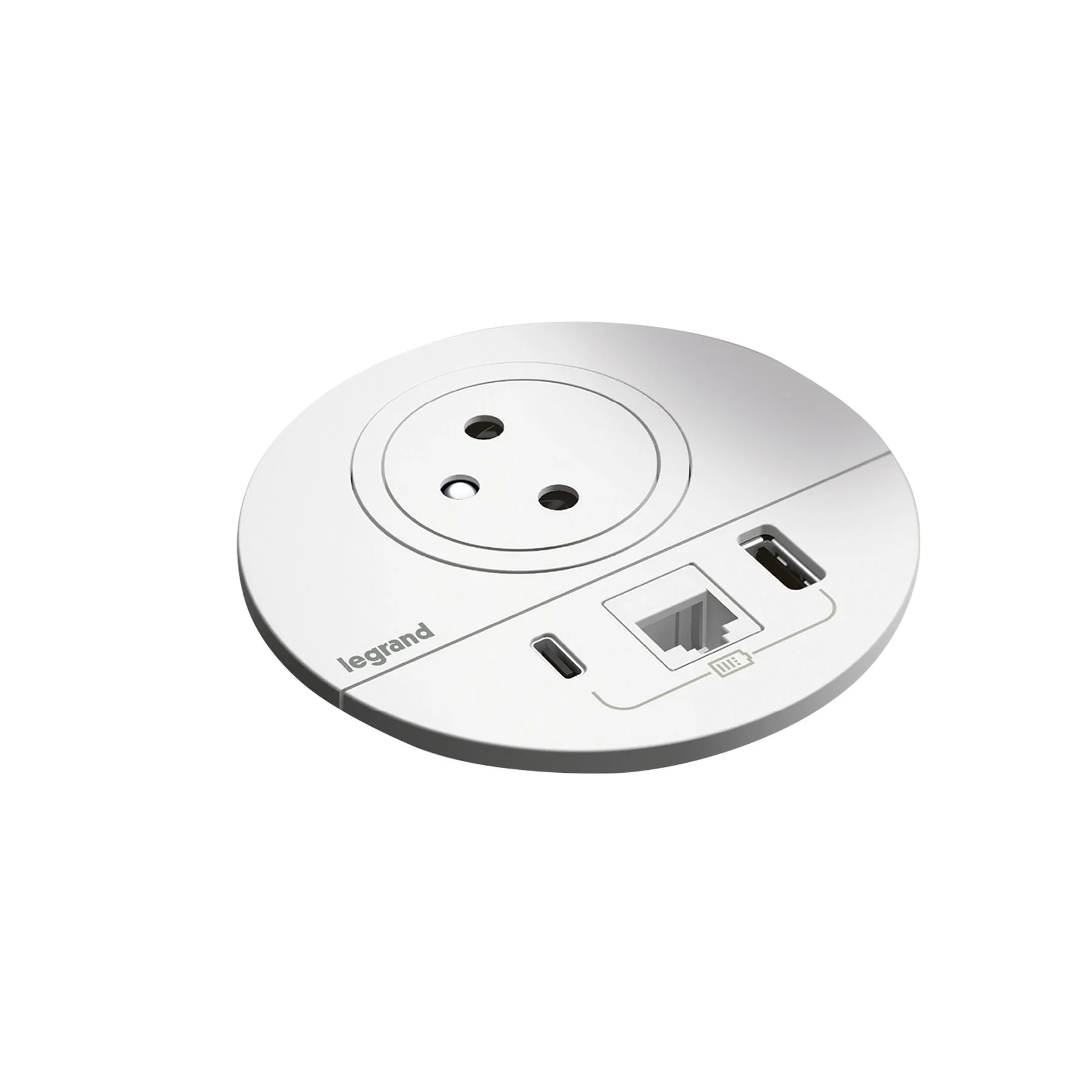 Модул за вграждане Legrand Incara Disq 80, с USB и RJ45, метален, 1 гнездо