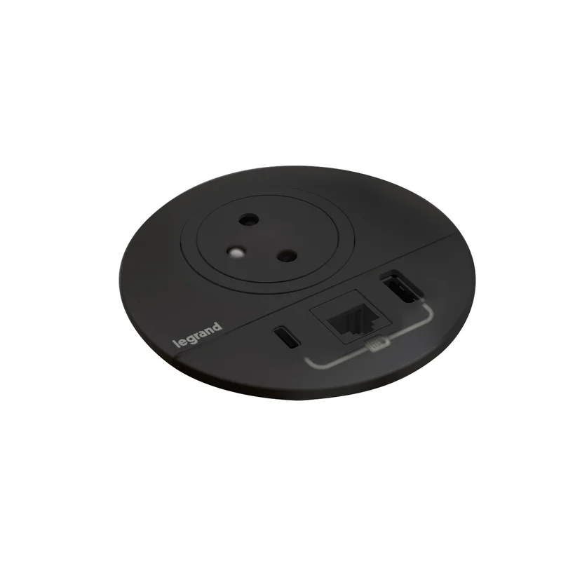 Модул за вграждане Legrand Incara Disq 80, с USB и RJ45, метален, 1 гнездо