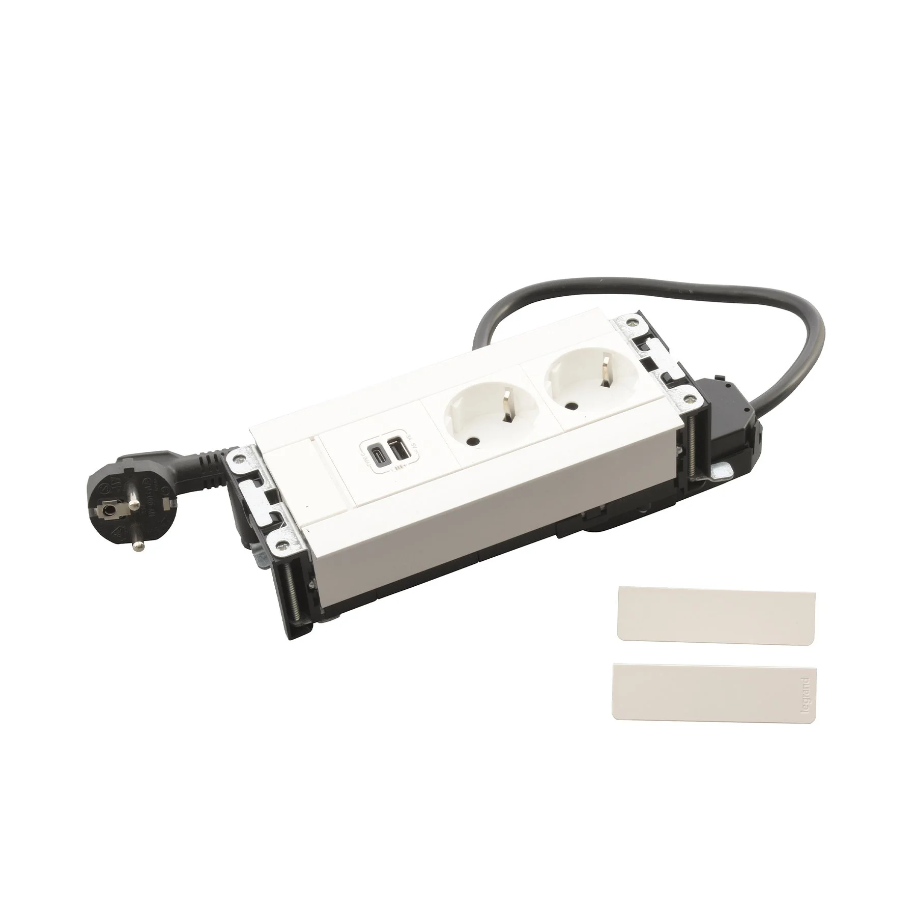 Мебелна кутия Legrand Incara, с 6 модула, 2x2P+E, USB A+C, 15 W, бяла