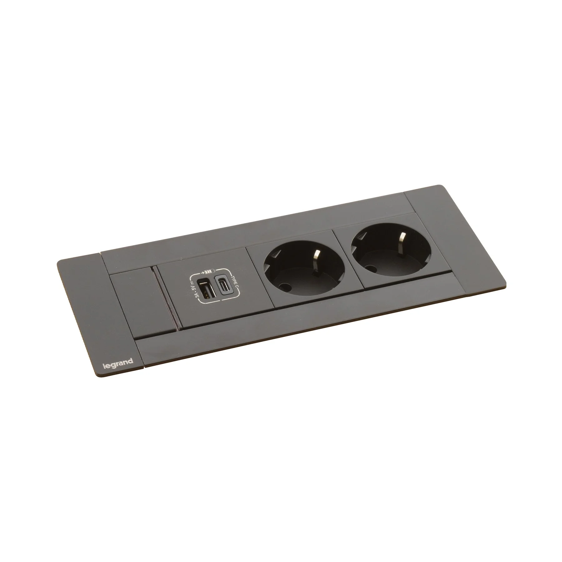 Мебелна кутия Legrand Incara, с 6 модула, 2x2P+E, USB A+C, 15 W, черна