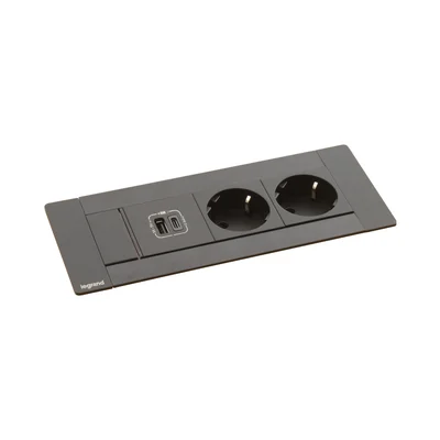 Мебелна кутия Legrand Incara, с 6 модула, 2x2P+E, USB A+C, 15 W, черна