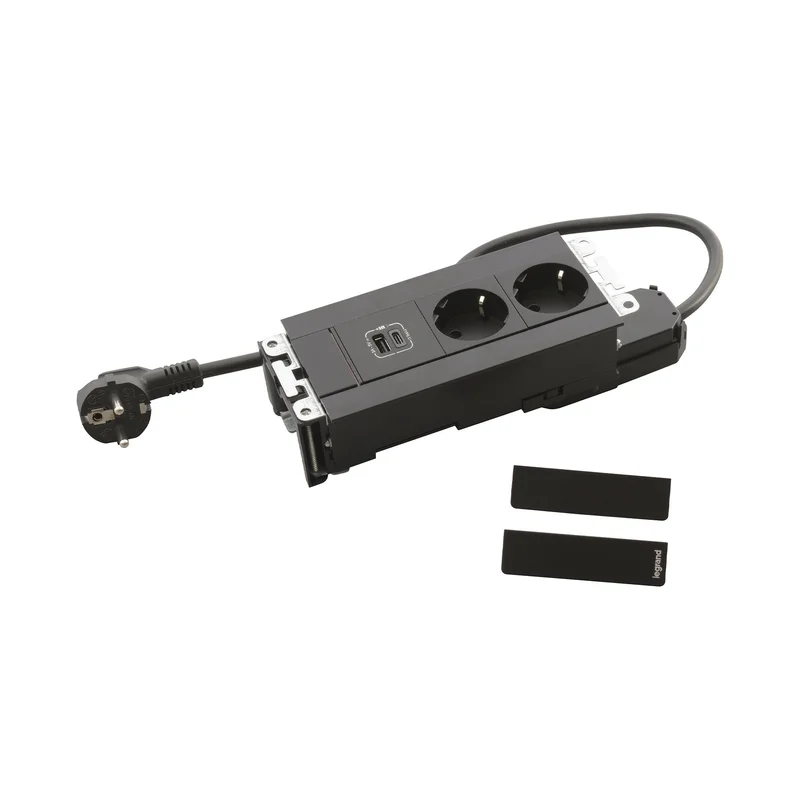 Мебелна кутия Legrand Incara, с 6 модула, 2x2P+E, USB A+C, 15 W, черна