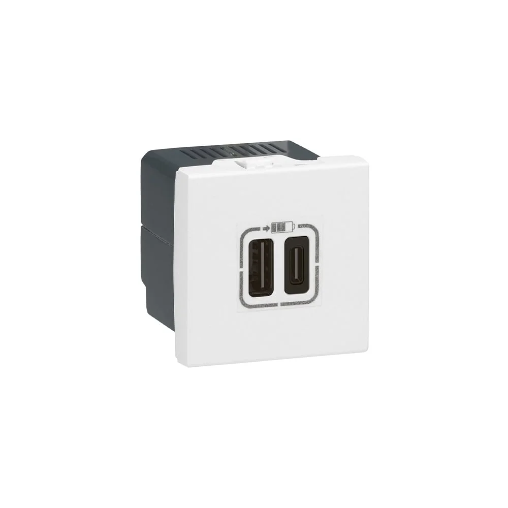 Розетка Legrand Mosaic, 2 х USB Type-C, с 2 модула, бяла