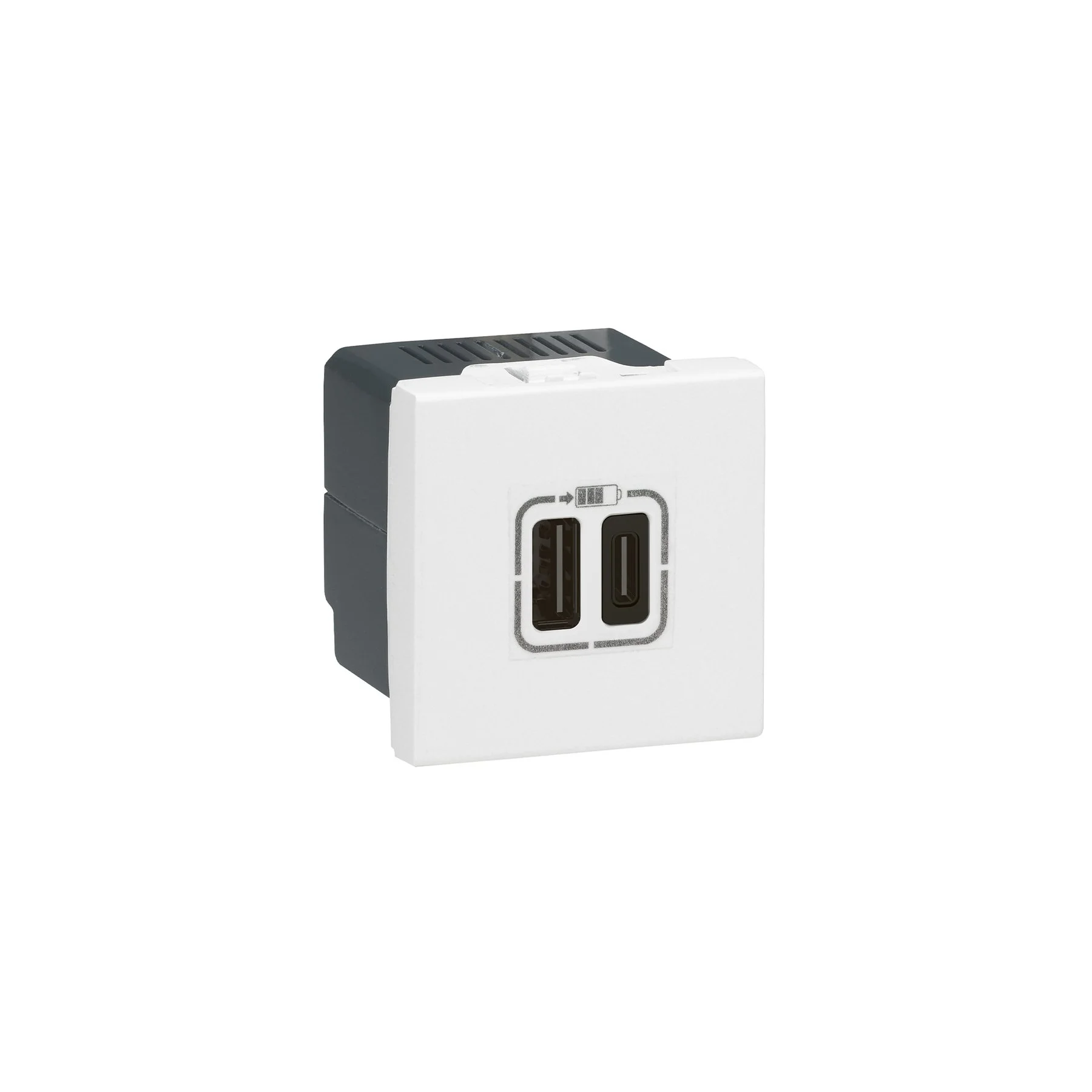 Розетка Legrand Mosaic, USB Type-A+C, с 2 модула, бяла