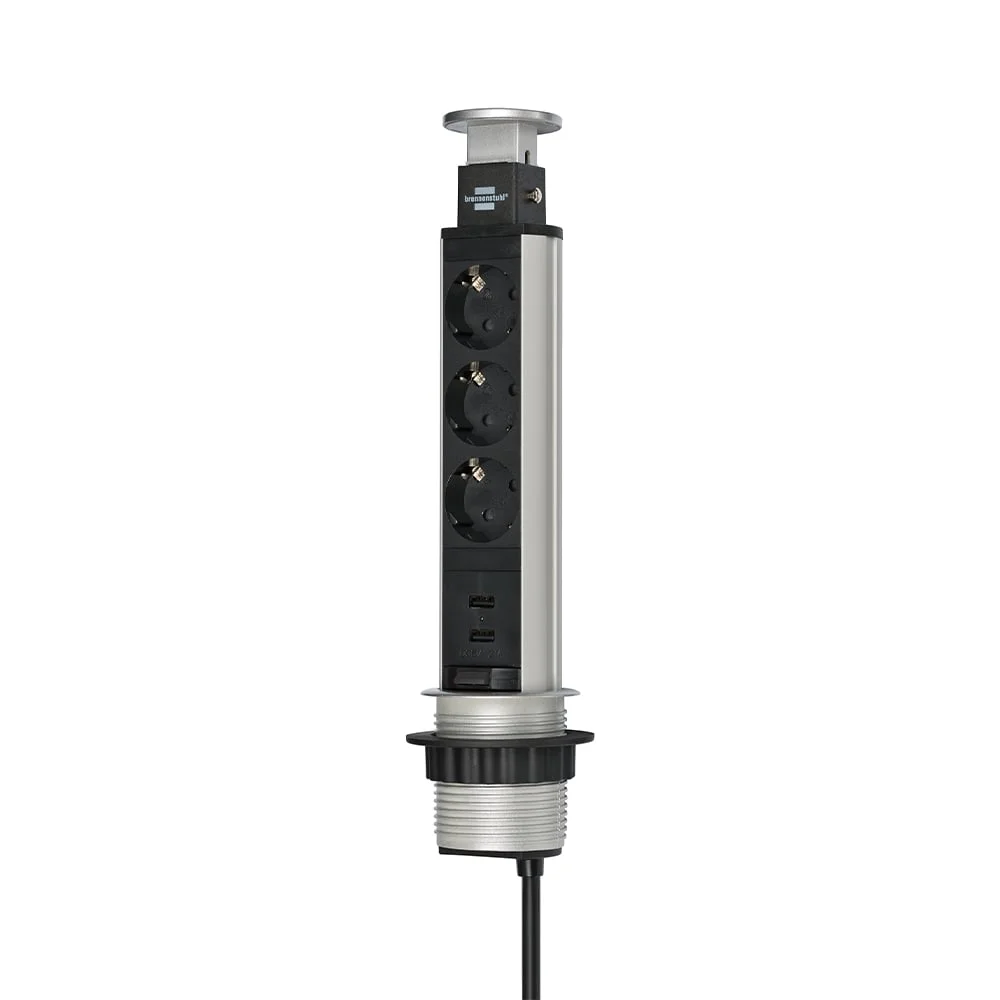 Разклонител за вграждане Brennenstuhl, 3 гнезда, 2 x USB Type-A, черен